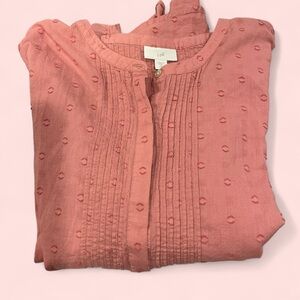 J. Jill dusty rose breezy pin tucked textured boho smocked back henley top